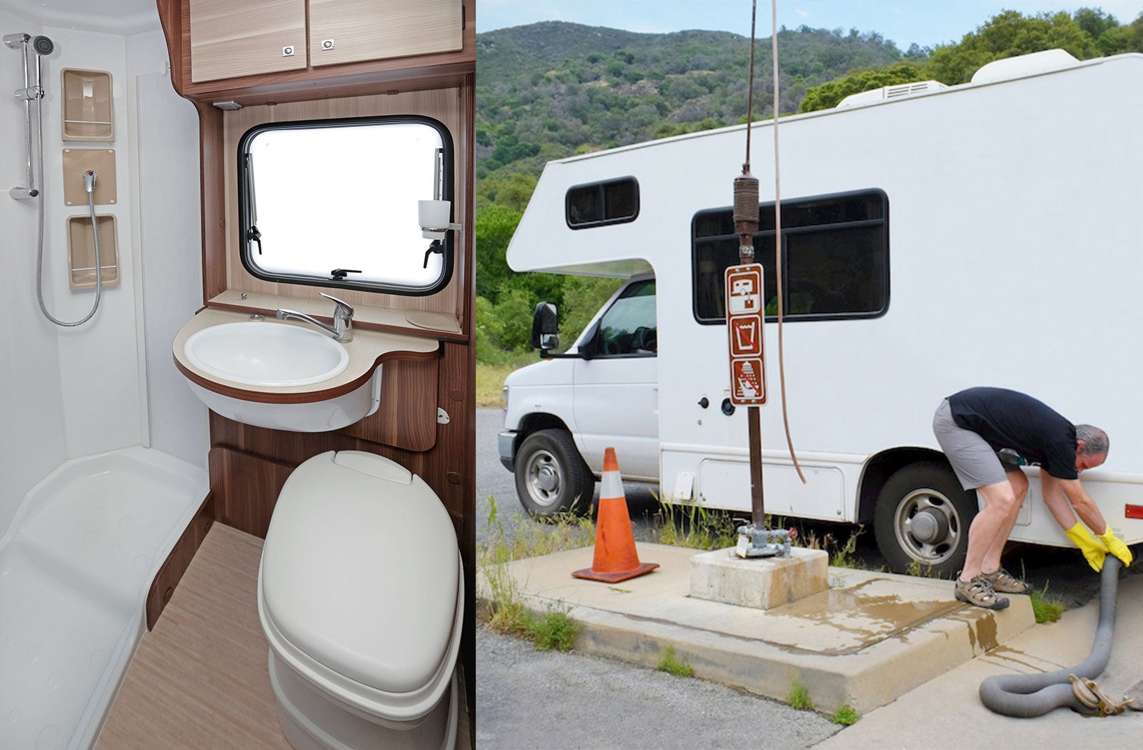Portable RV/camper toilet and holding tank setup in Hattiesburg, Mississippi